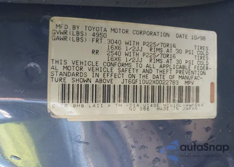 1999 Lexus Rx 300 z USA, uszkodzony, nr VIN JT6GF10U2X0022783